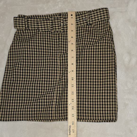 Hollister Women’s XS Plaid Mini Skirt Ultra High-Rise Houndstooth Belt Tan Black - Picture 7 of 7